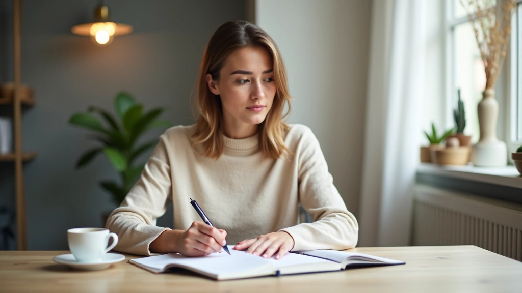 Gros plan d'un journal avec dépenses notées à la main, stylo et tasse de café à côté